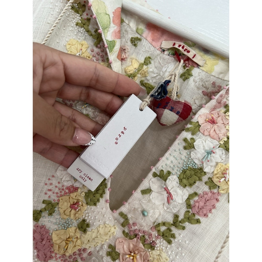 Péro Aneeth Arora 100% Linen Floral Embroidered Kaftan Poncho Tunic Sz 38 Luxury - Picture 8 of 16